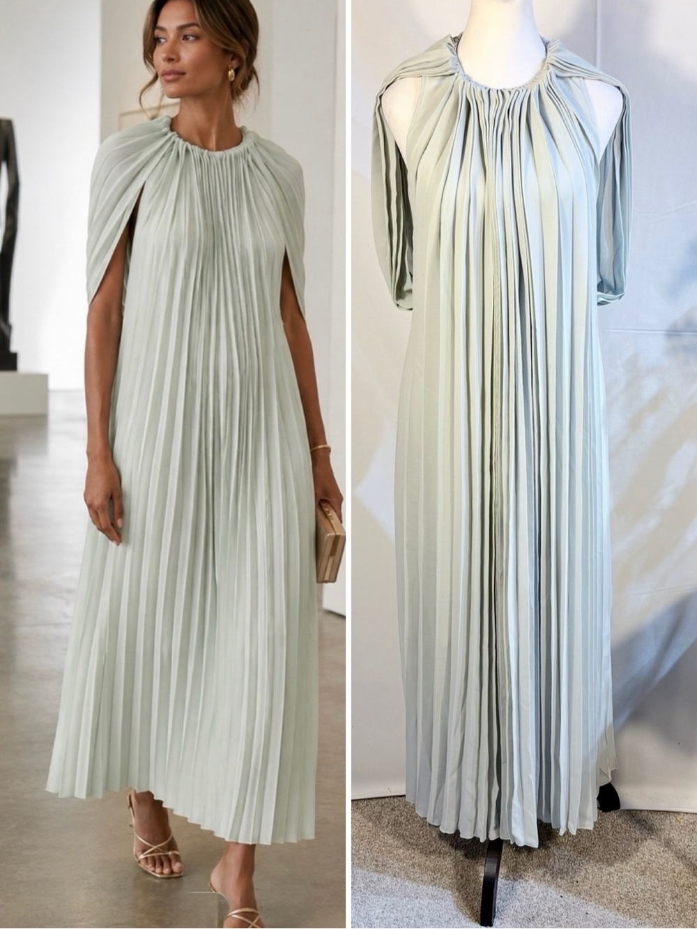 ☀️COS Pale Green Pleated Cape Sleeve Maxi Dress
Minimalist Sz 8🧡